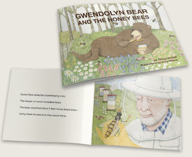 Gwendolyn Bear and the Honey Bees picture book, cover and inside spread
